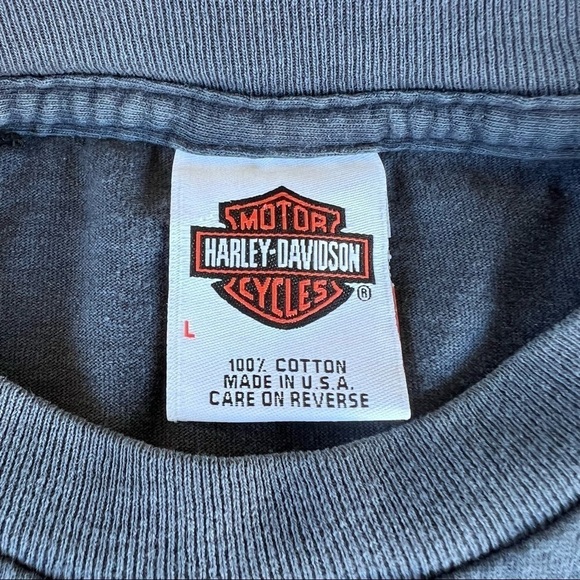 VTG 90s Single Stitch Harley Davidson T-Shirt USA Eagle Wings R.K. Stratman FLAW - Picture 7 of 12